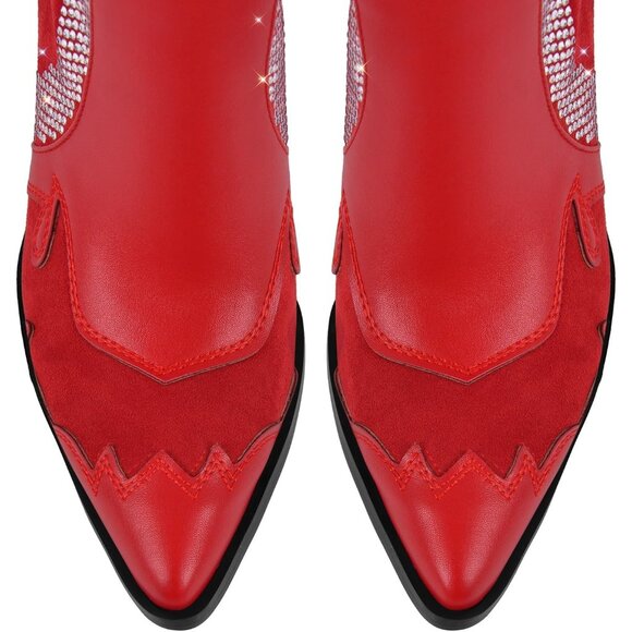 ⚡Women's Red Fringe Thigh High Extra Wide Calf Cowboy Boots Star Rhinestone - Picture 6 of 6